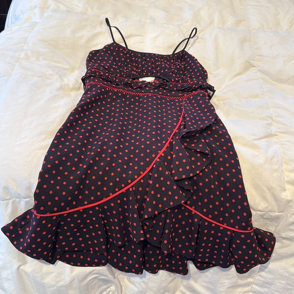 Self portrait polka dot cut out mini dress pockets  medium - Picture 4 of 17